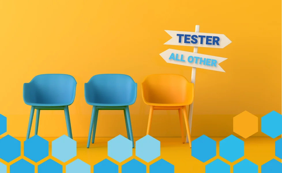 There's chairs in a row and a sign that points to becoming a tester vs all other careers.